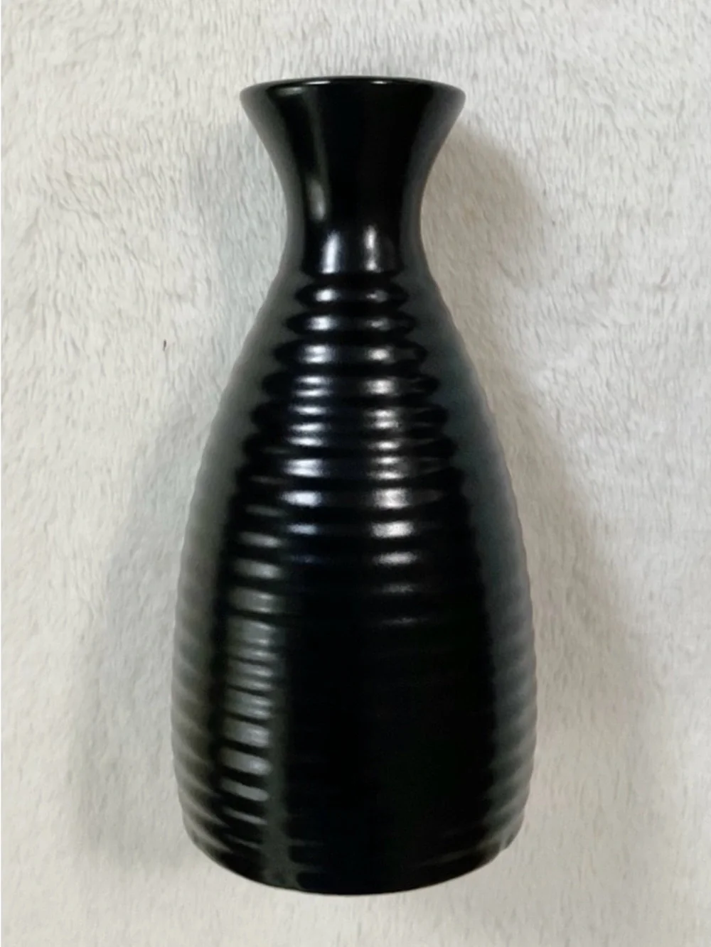 Pier 1 Ribbed Black Stoneware Bud Vase Modern Japandi Minimalist Decor